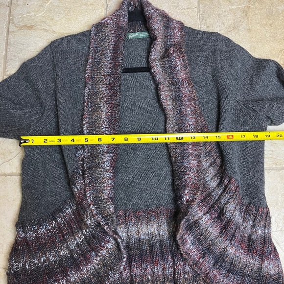 Woolrich Lambswool Open Front Cardigan Sweater M Gray Marled Trim Fall Cozycore - Picture 6 of 12